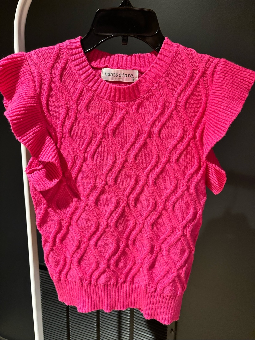 Pants Store Girls' Bright Pink Cable-Knit Ruffle Sleeve Sweater Top